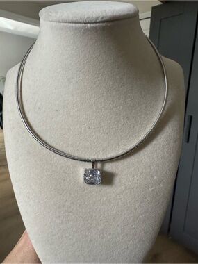 Silver Square-Cut Crystal Pendant Necklace